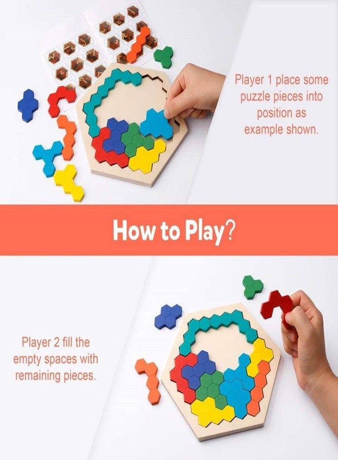 MOBDESK Wooden Hexagon Puzzle for Kids Geometry Shape Pattern Block Educational Gift Logic IQ Game Stem Montessori Toy Block Tangram Brain Teaser Toy Preschool Learning Puzzle - Image 3